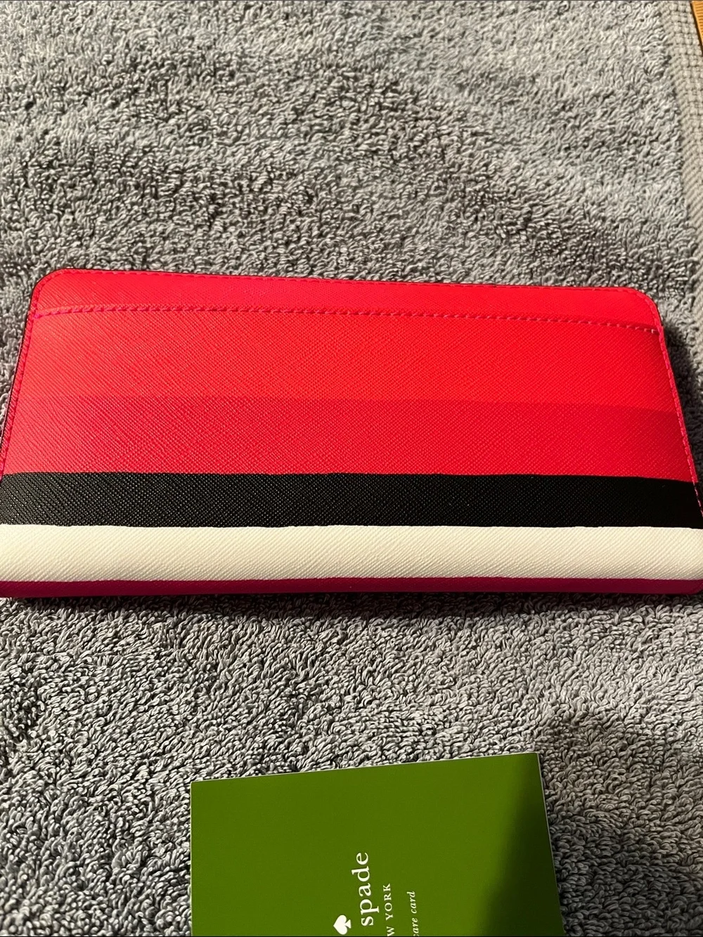 NWOT Kate Spade NY Continental Wallet Bonita Stripe Pattern Pink Zipper